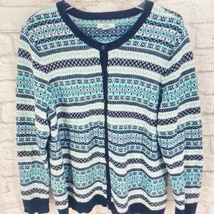 Croft & Barrow Teal and Navy Patterned Cardigan